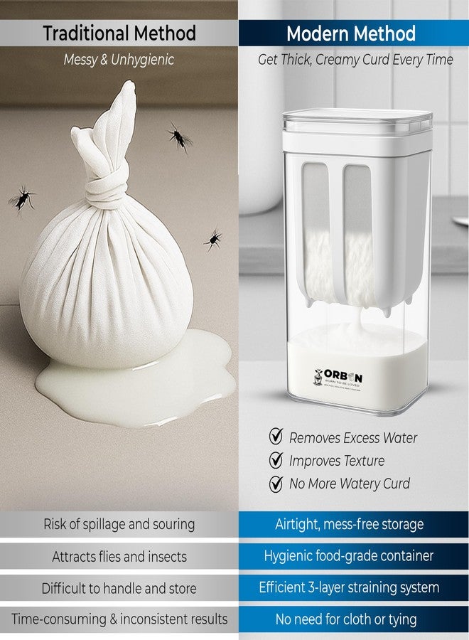 ORBON Extreme Multifunctional Hung Curd Maker & Yogurt Strainer - 1100ml BPA-Free Curd Strainer Box with Fine Mesh for Thick Greek Yogurt & Dahi | Kitchen Essential for Healthy Homemade Curd | 1 Unit - Image 5